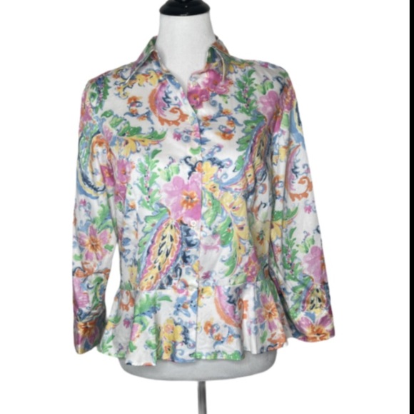 Ralph Lauren Paisley Peplum Floral Shirt M - Picture 12 of 12